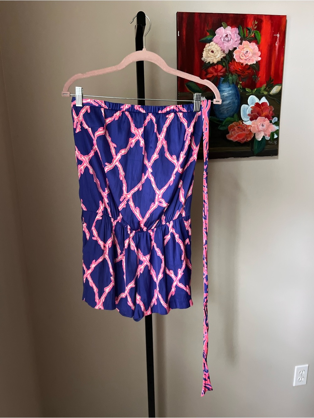 Lilly Pulitzer ritz  Navy & Pink Patterned Strapless Romper